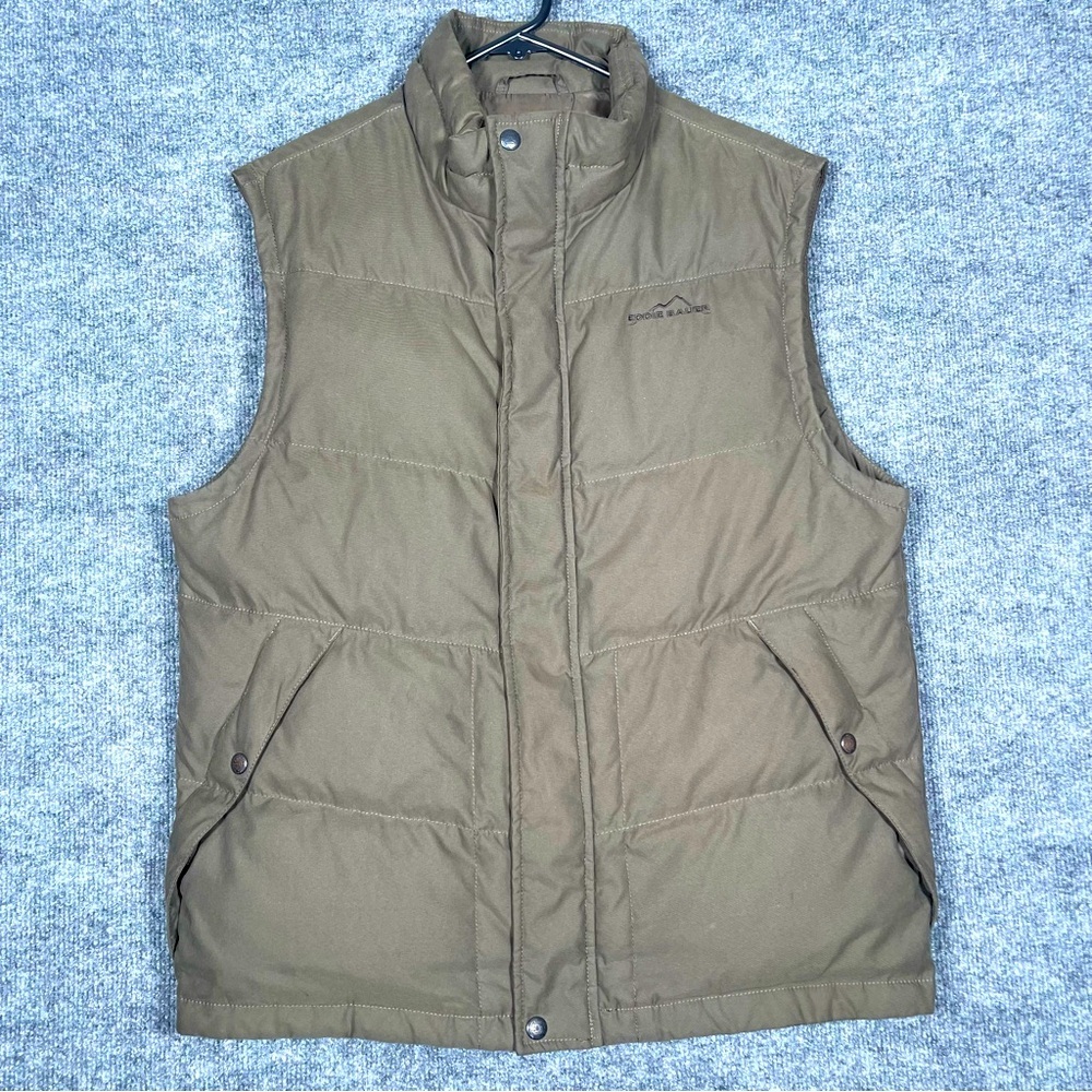 Eddie Bauer Men’s‎ Medium Olive Green 550 Goose Down Fill Full Zip Puffer Vest